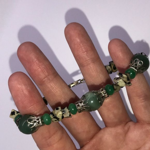 7 1/2" Green Aventurine And Dalmatian Jasper Bracelet - Picture 4 of 5